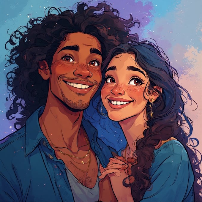 draw disney cartoon couple portrait
