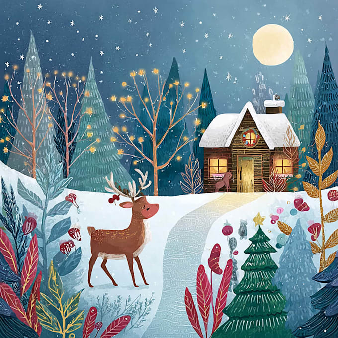 create a beautiful illustrated christmas card