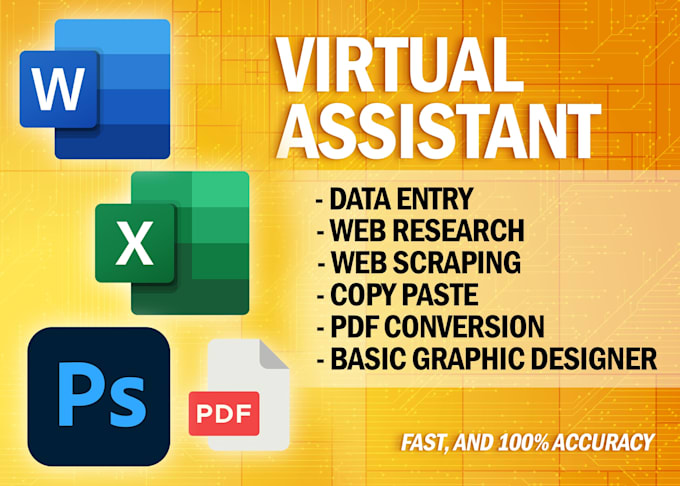 do data entry, web scraping, excel typing and basic graphic designer