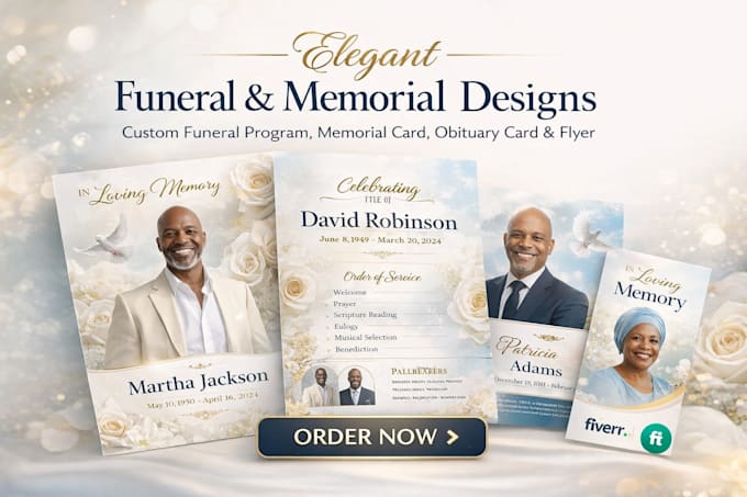 Design funeral program, memorial and obituary card, funeral flyer and ...