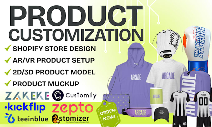 Setup 2d 3d shopify zakeke customily teeinblue kickflip product ...