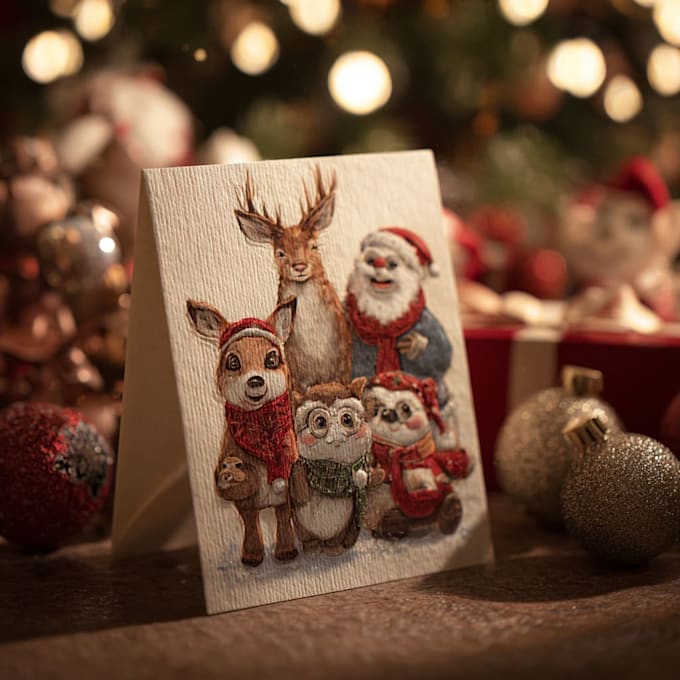 create a beautiful illustrated christmas card