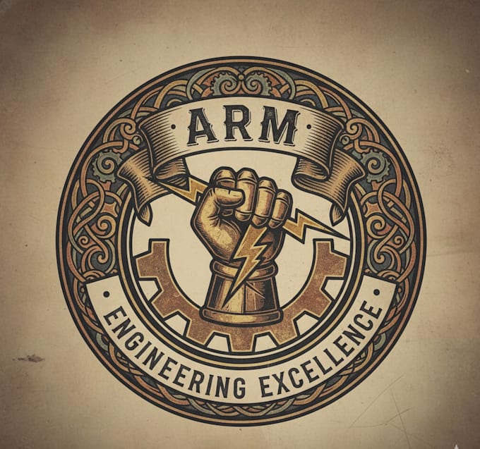 design a vintage arm logo