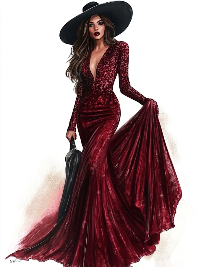 Draw a fashion or editorial illustration, sketch, commercial by ...