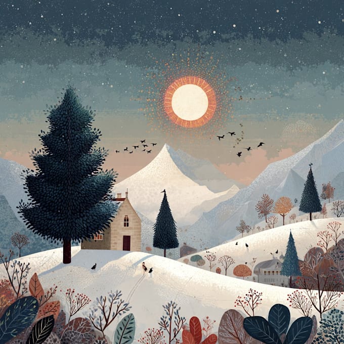 create a beautiful illustrated christmas card