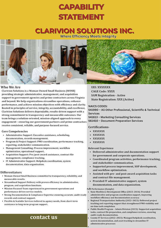 create a professional capability statement for government contracts