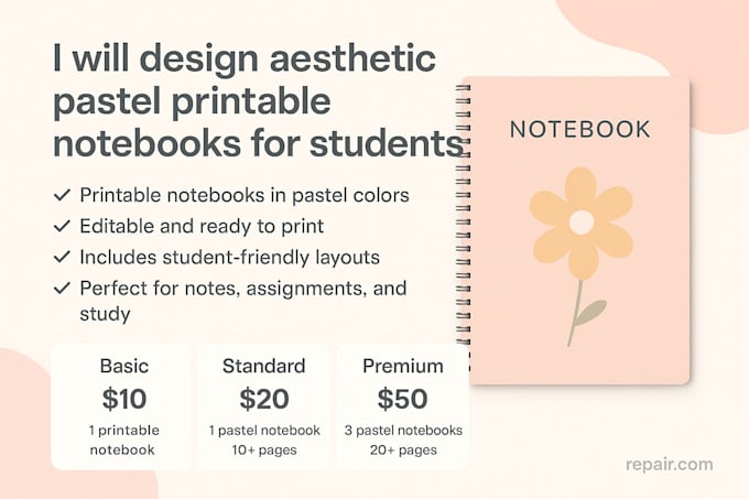design aesthetic pastel printable notebooks for students