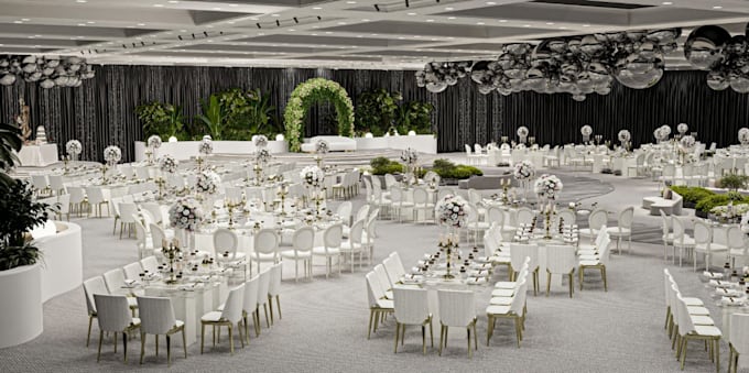 do 3d conference room, 3d event stage, wedding hall, showroom, event space model