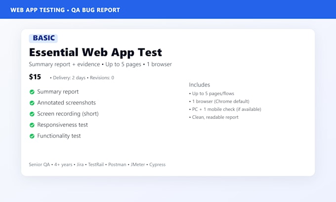 do manual website testing and deliver a bug report
