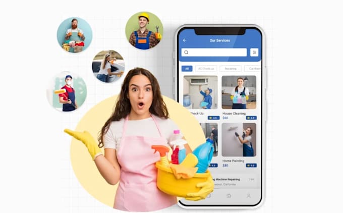develop handyman app, home service app, cleaning app, lawnman app, electrical