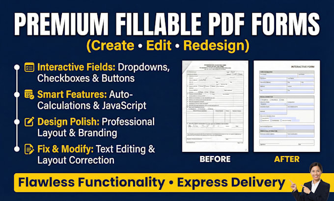 professionally create or redesign interactive editable fillable PDF forms