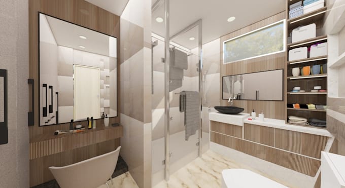 Optimize 3d luxury bathroom,powder room design, makeup vanity area ...