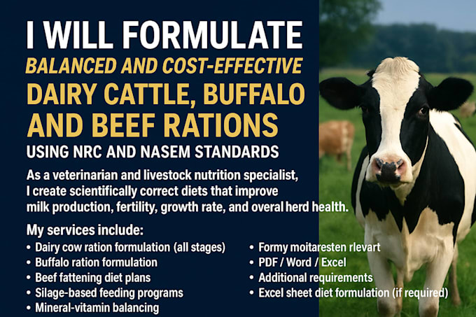 formulate dairy cattle, buffalo, and beef rations