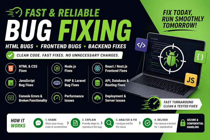 fix website bugs, errors, and issues in react, nodejs,  php