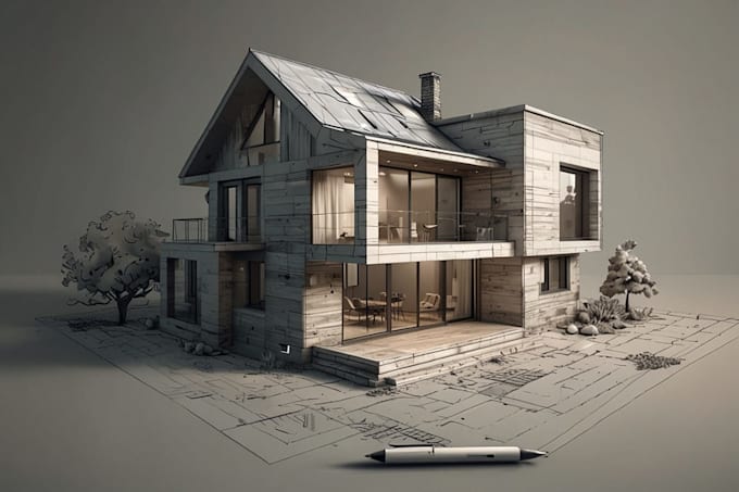 draw architectural house drawing, 3d house modelling, building illustration art