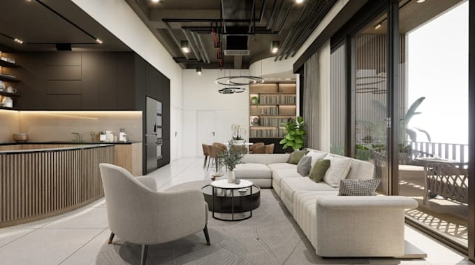 restyle 3dstudio apartment,interior layout,sectional sofa,dining area,cgi render