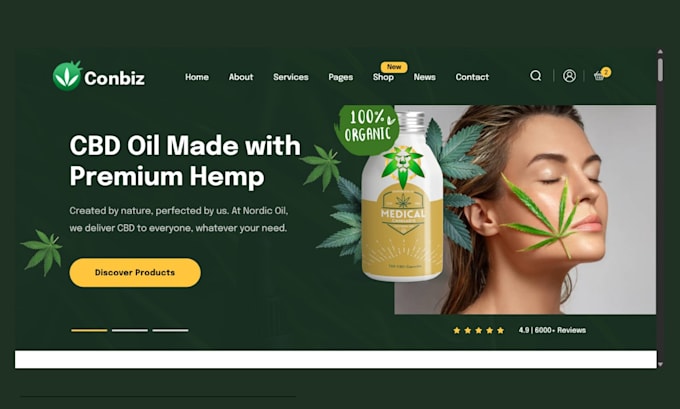 design trendy cannabis, cbd, weed, hemp ecommerce website with delivery system