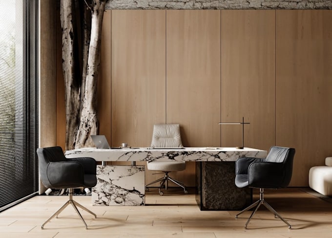 revamp 3d contemporary office, modern workspace interior, meeting room rendering