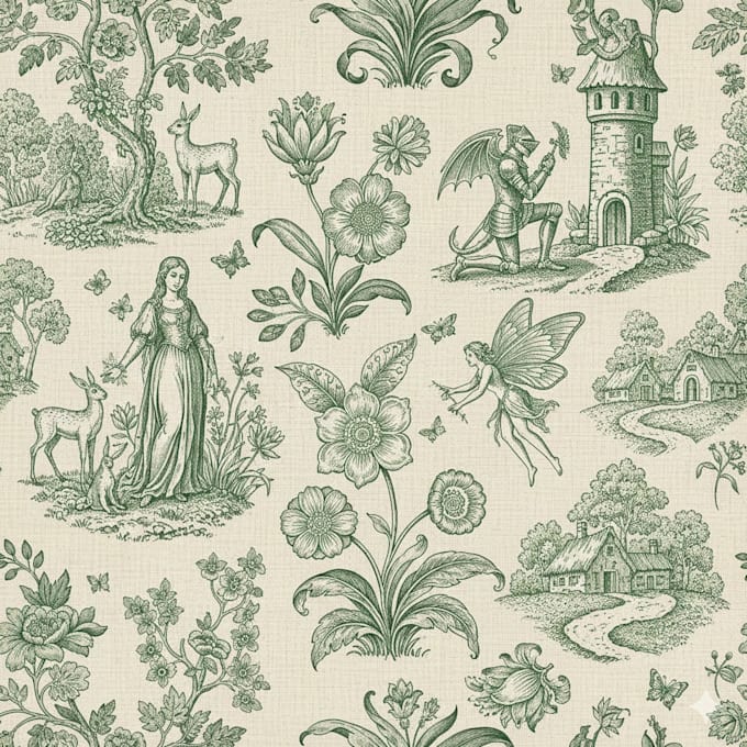 Design a custom seamless toile de jouy vintage floral pattern for print ...