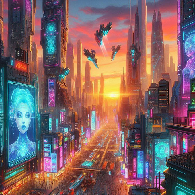 do cyberpunk futuristic city art