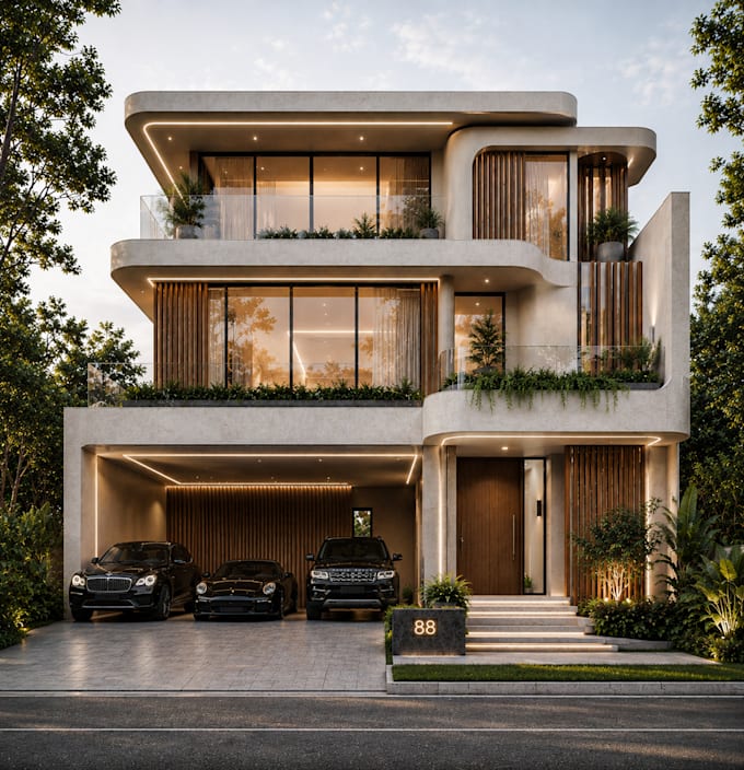 create photorealistic 3d house exterior design and architectural rendering