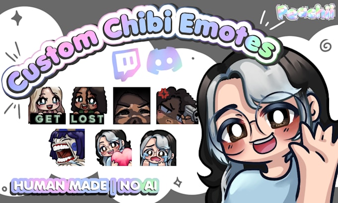 Draw custom chibi emotes for twitch or discord by Peachiioak | Fiverr
