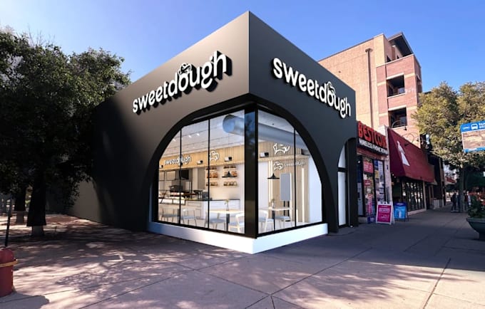 remodel modern bakery store, luxury interior design,3d cafe, shopfront rendering