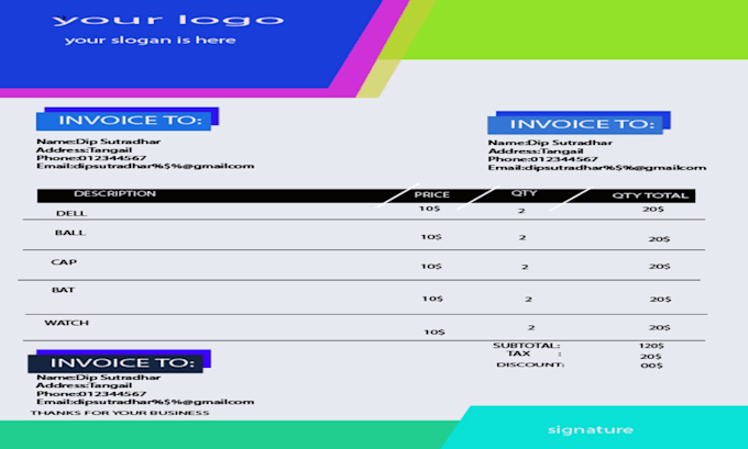 create a professional and customized invoice design