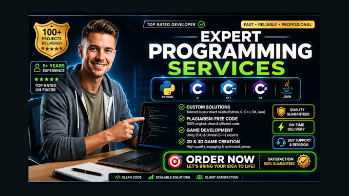 do python, cpp, csharp, java projects and game development