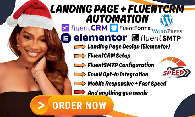 design a high converting wordpress landing page and set up fluentcrm automation
