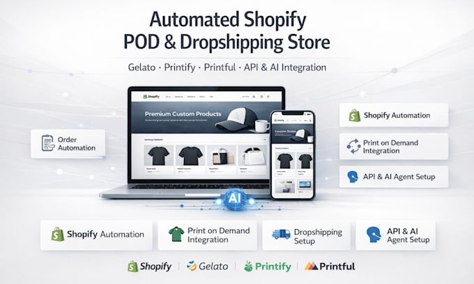 build an automated shopify print on demand, gelato, shopify dropshipping store