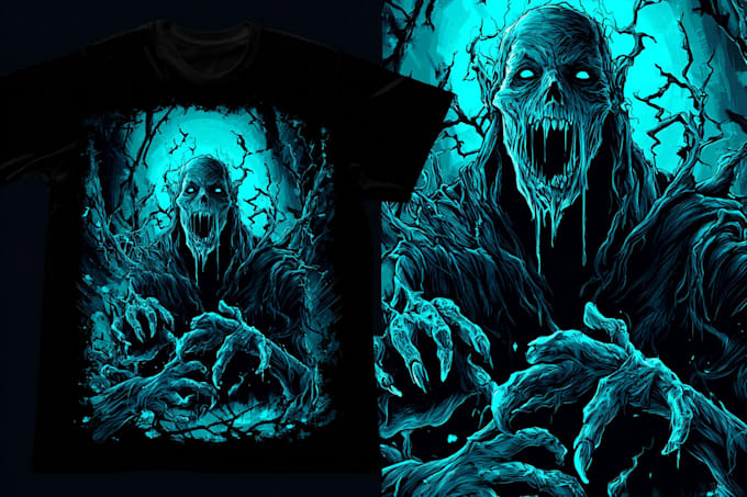 do custom scary, dark art horror tshirt design