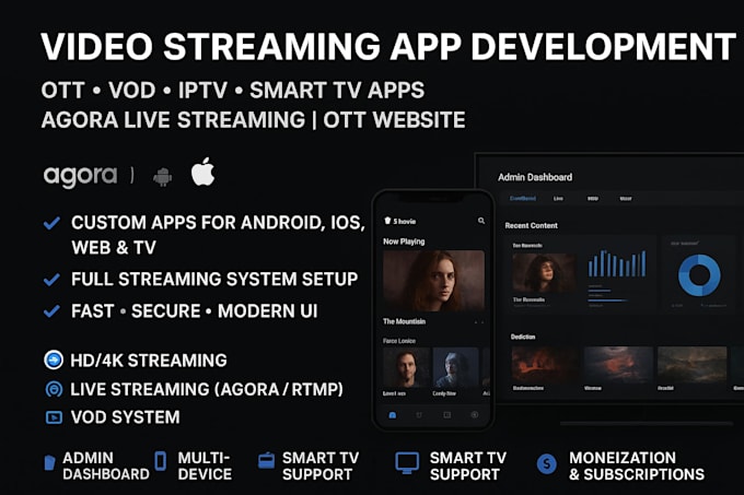 Develop video streaming app ott vod agora iptv smart tv ott streaming ...