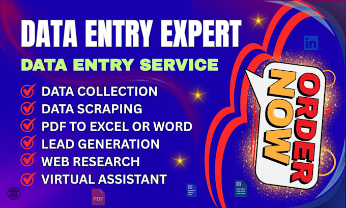 be your professional data entry, web research, virtual asist