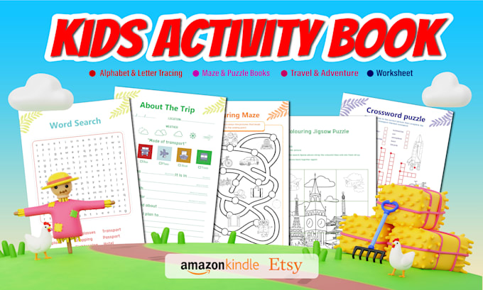 kids workbook design with book cover and activity book