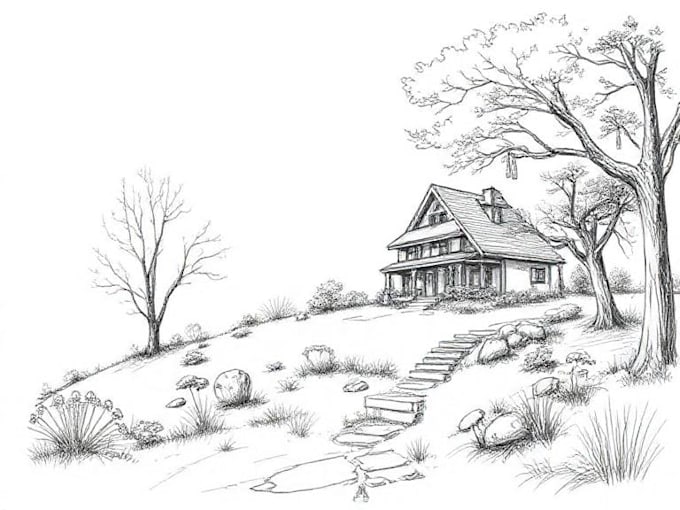 sketch landscape, house or building