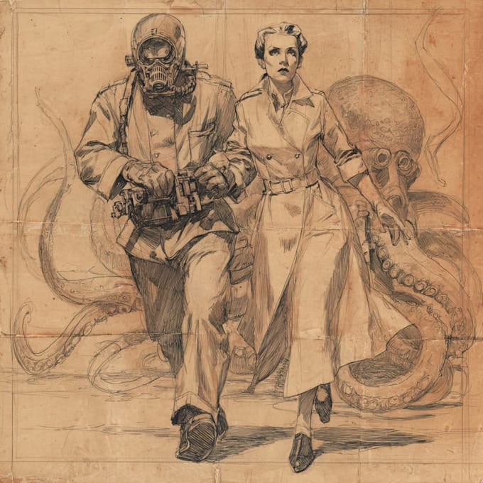 create vintage comic, horror and sci fi art