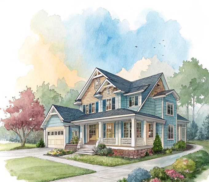 draw custom digital watercolor house illustrations