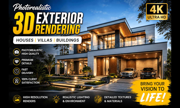 create photorealistic 3d exterior rendering for houses and villas