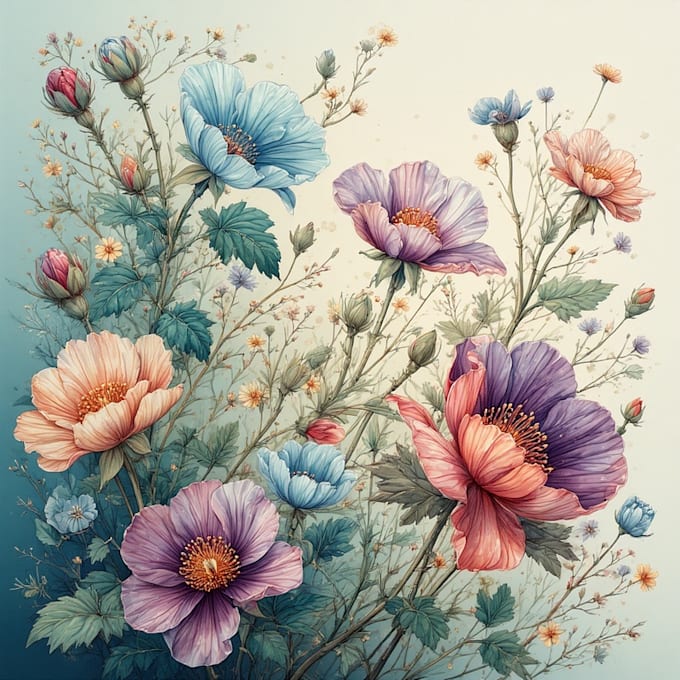 draw flowers for wall art, patterns, prints and textile