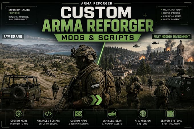 Maak aangepaste arma reforger mods, scripts, maps en game assets