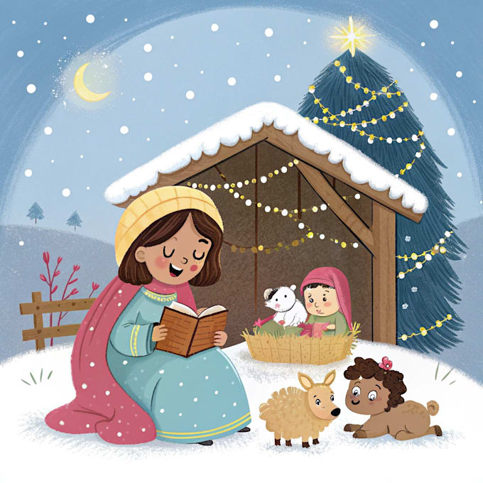 christmas children book illustration, bible illustration