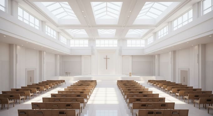 Create a realistic 3d church design with interior and exterior modeling ...