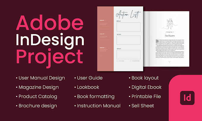 adobe indesign project, brochure catalog design, training guide, user workbook