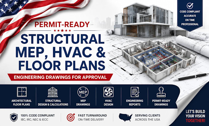design structural, hvac, mep engineering drawing for building permits in florida