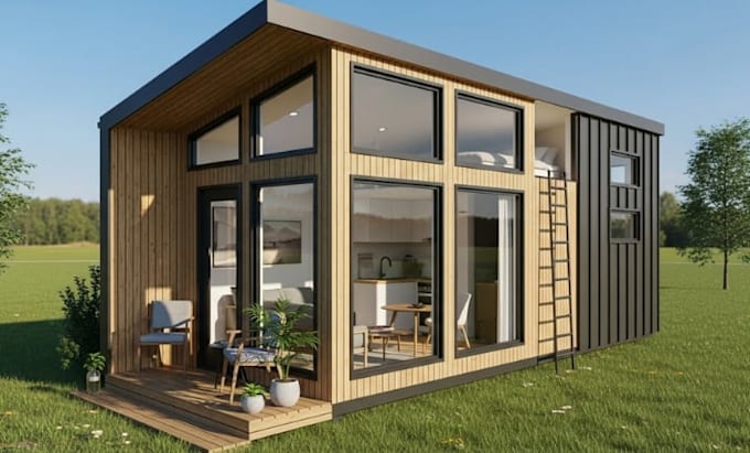 design modern tiny house plans, 3d tiny  home model, and small space layout