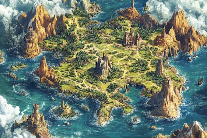 hand draw a fantasy map with digital watercolours