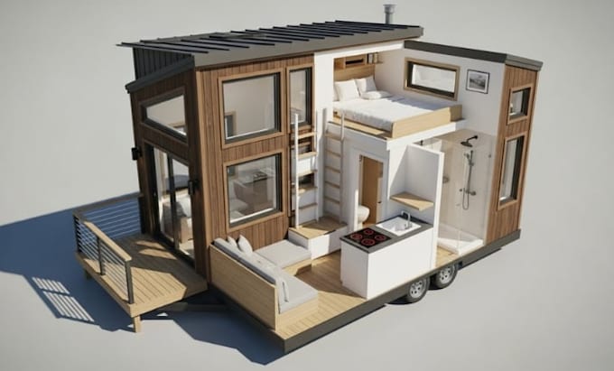 design a 3d tiny house plan, tiny home model, cabin and small house layout