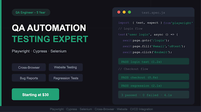 qa automation testing with playwright, cypress, and selenium for web apps