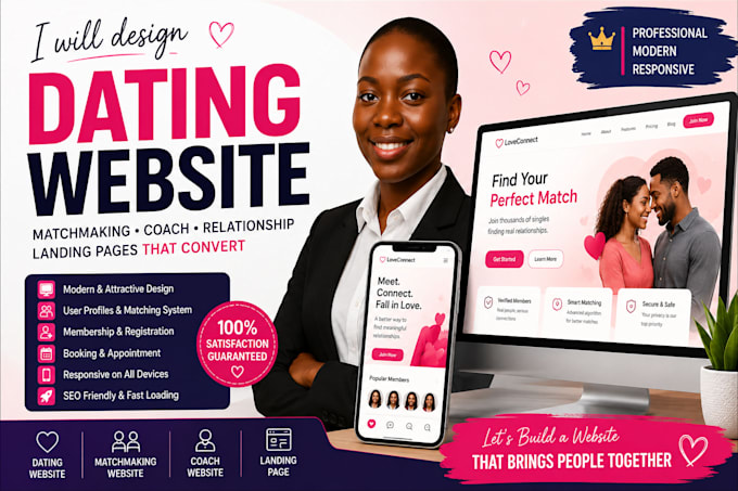 design dating website, matchmaking landing page or coach site